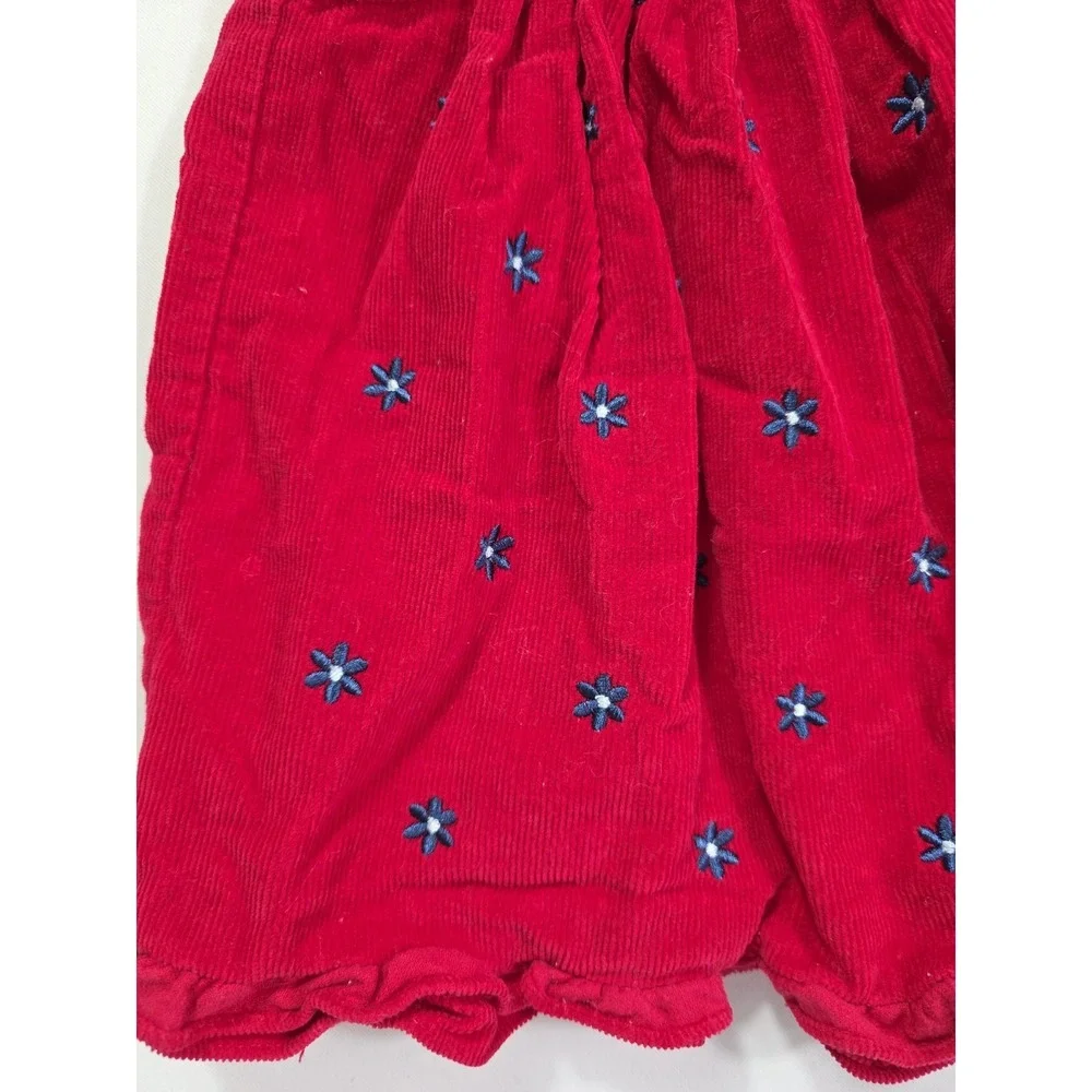 Vintage Alexis Baby Girls Red Corduroy Dress Floral Embroidered Size 12M